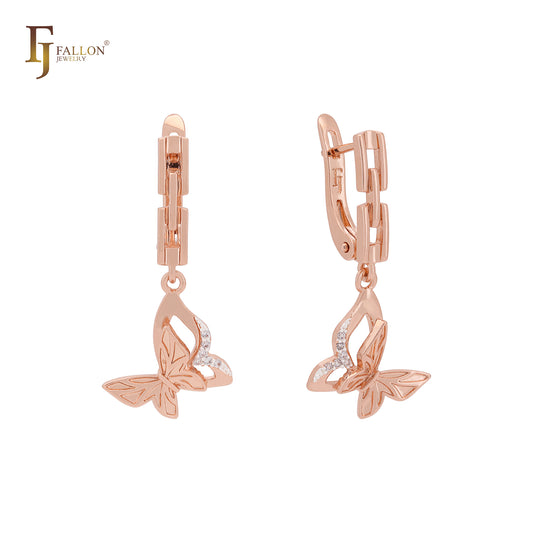Luxurious double butterflies Rose Gold two tone Russian Lock Earrings