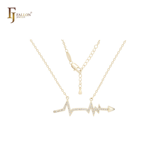 Lightning Arrow of Heart and White CZs 14K Gold Necklace