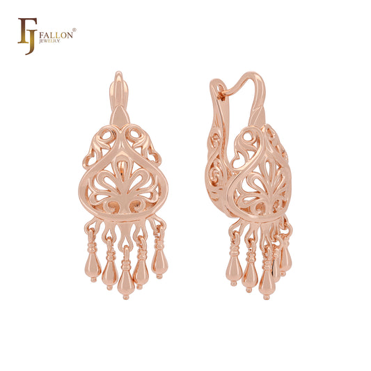 Filigree dangling Rose Gold Russian Lock Earrings
