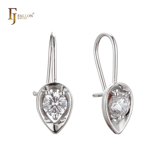 Wire hook solitaire child earrings in 14K Gold, Rose Gold plating colors