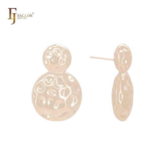 Nugget textured double rounded disc shaped 14K Gold, Rose Gold, White Gold Stud Earrings