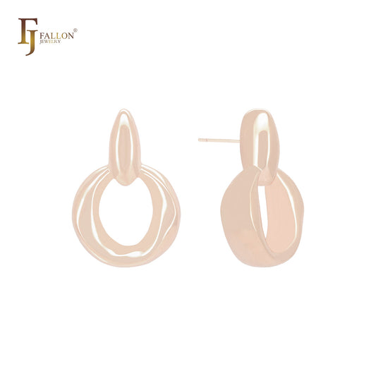 Geometric circle irregular lock shaped 14K Gold, Rose Gold, White Gold Stud Earrings