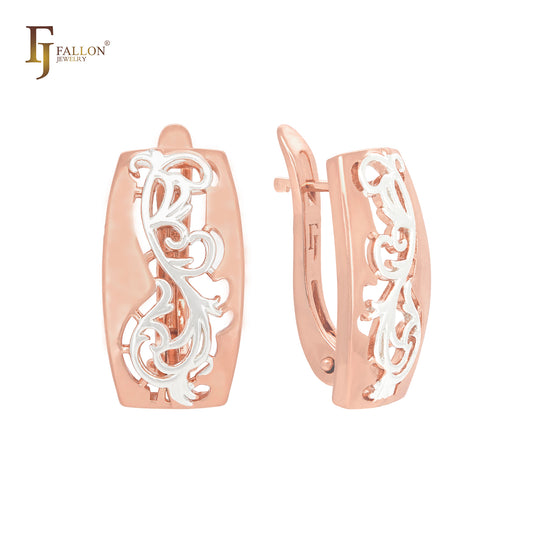 Phoenix feather filigree Rose Gold two tone Russian Lock Earrings