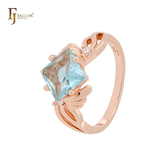 Anillos de moda en oro rosa con corte Asscher y lazo azul lago