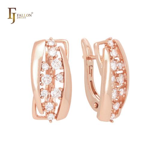 Cluster white CZs Rose Gold Russian Lock Earrings