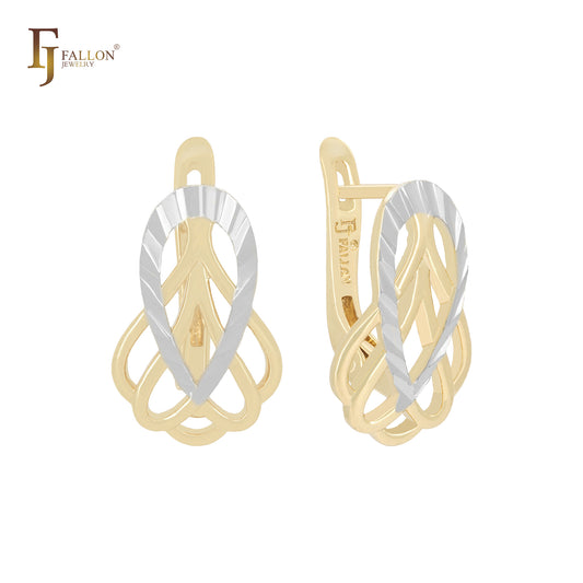 Flower filigree Elegant 14K Gold, Rose Gold two tone Russian Lock Earrings