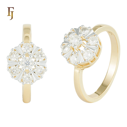 Floral CZ Cluster Ring with Gold Plating and Silver Accents | Elegant Cocktail Ring | FJ Fallon Jewelry