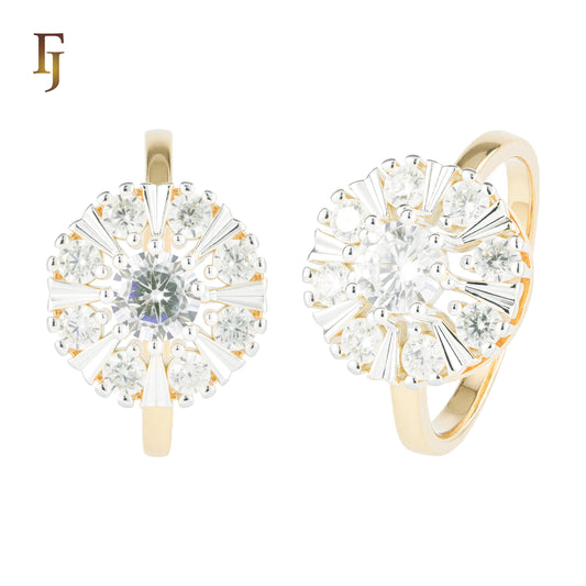 Gold Plated Sunburst Cluster Earrings with Round and Baguette CZ Stones – FJ Jewelry