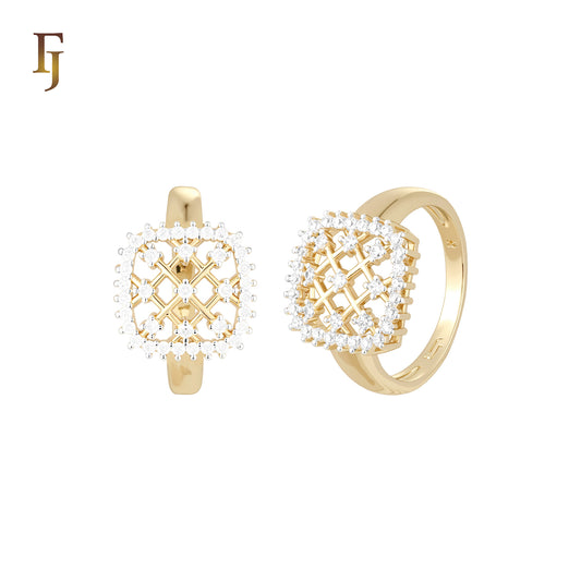 Cluster white Czs mesh Filigree 14K Gold two tone Fashion Rings