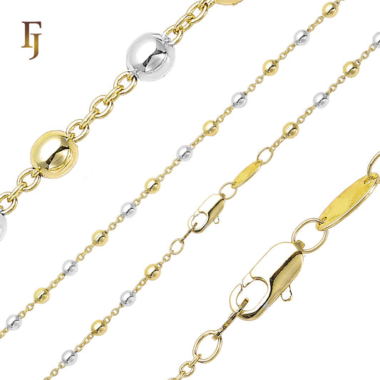.Cable link beads chains plated in White Gold, 14K Gold, Rose Gold, two tone