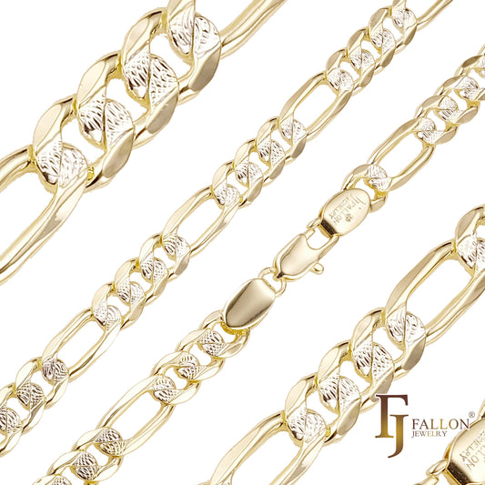 .Figaro link ripple hammered chains plated in 14K Gold, Rose Gold, two tone