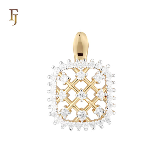 Cluster white Czs mesh Filigree 14K Gold two tone Fashion Pendant