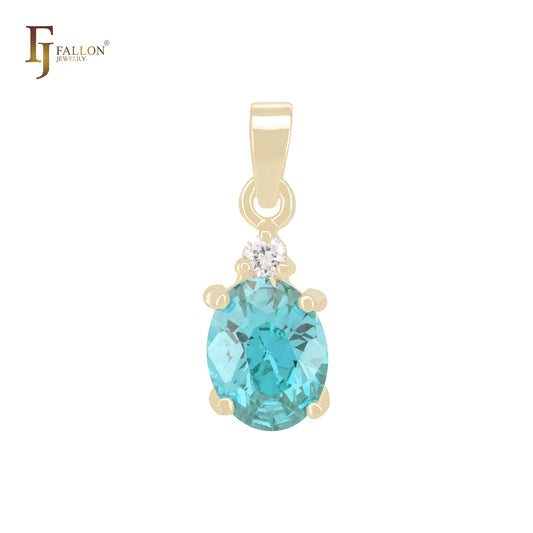 Colorful Solitaire CZs Oval Cut 14K Gold, Rose Gold Pendant