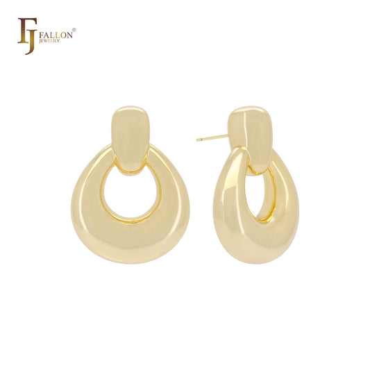 Lock and pendulum shaped 14K Gold, Rose Gold, White Gold Stud Earrings