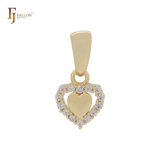Double heart halo white CZs 14K Gold Heart Pendant