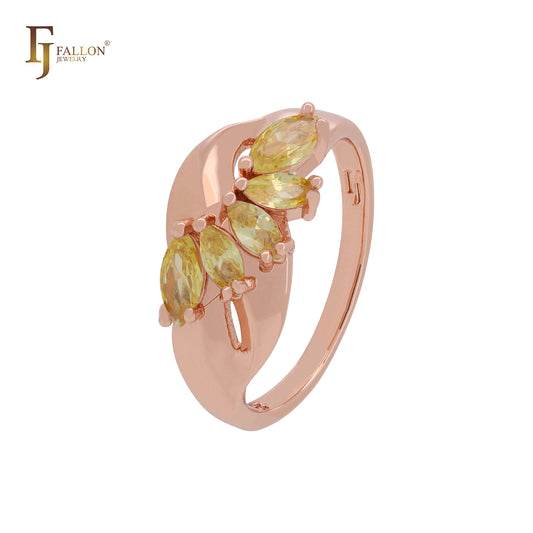 Anéis de moda em ouro rosa com zircônias cúbicas marquise amarelo oliva ou branco