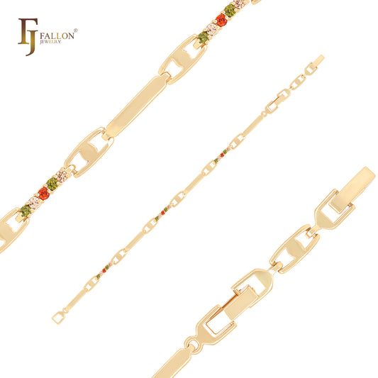 Bunte CZs H-Link 14K Gold Armbänder
