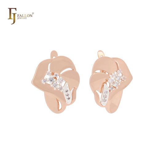 Overlapping rose petals Rose Gold two tone Russian Lock Earrings