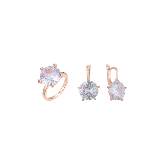 Minimalist big giant solitaire stone rings jewelry set plated in Rose Gold colors