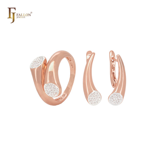 Horn of white CZs Minimalism Rose Gold Jewelry Set with Rings