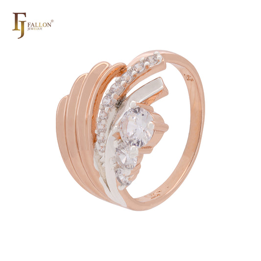 Gewellte Wellen luxuriöse weiße CZs Cluster Swan Queen Rose Gold zweifarbige Moderinge