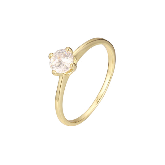 Anillos Solitario piedra redonda diseño liso en Oro 18K, Oro Blanco, Oro 14K, Oro Rosa con baño bicolor