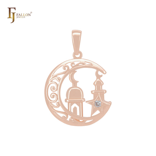 Islamic temple of white CZs Rose Gold Pendant