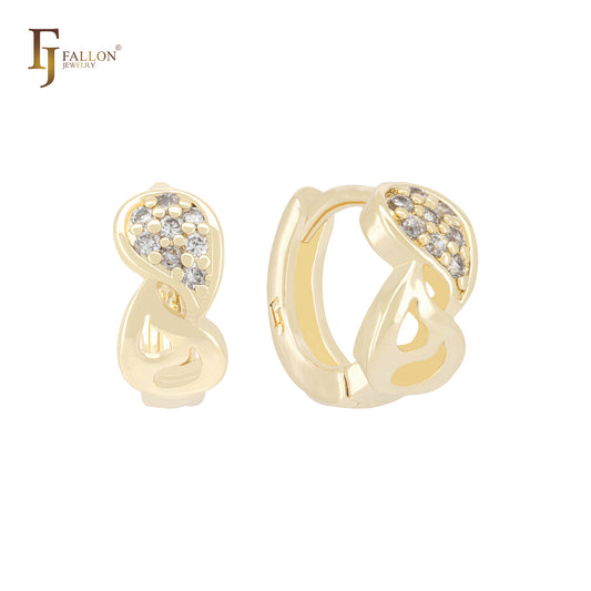 Teardrop shaped cluster white CZs 14K Gold Huggie Earrings