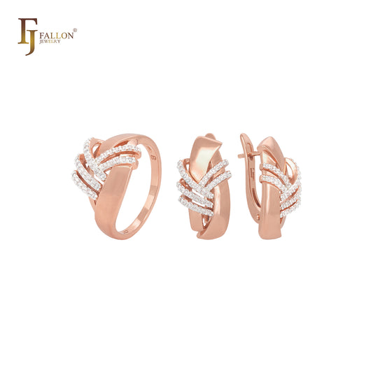Luxurious multi bands and ribbon interlocking Rose Gold Jewelry Set with Rings