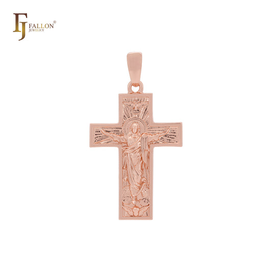 Resurrection Jesus Holy Sacred portrait Rose Gold, 14K Gold Latin Cross Pendant