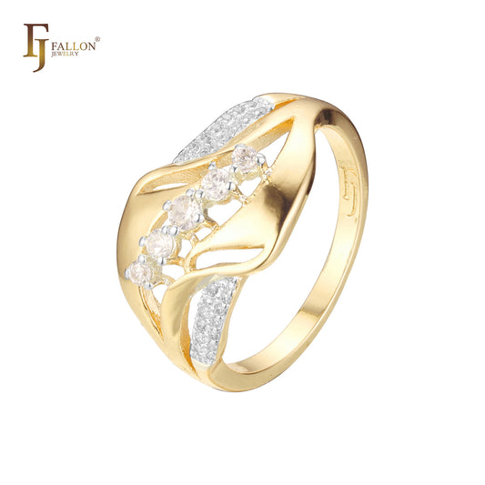 Anillos de moda de cinco piedras en dos tonos de oro rosa