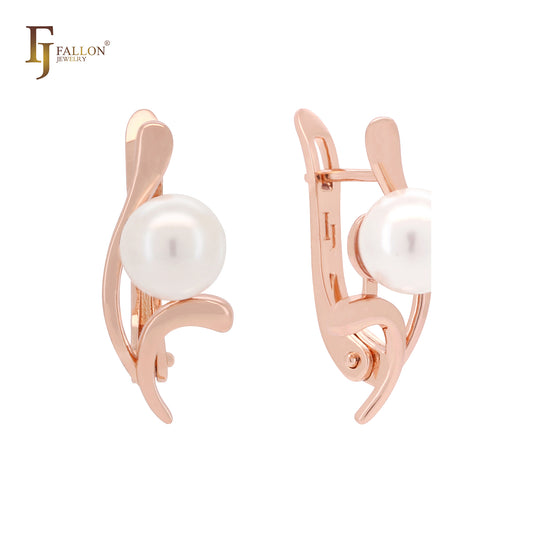 Elegant pearl Rose Gold Russian Lock Earrings