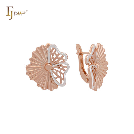 Dancing skirt and flower filigree Rose Gold two tone Russian Lock Earrings