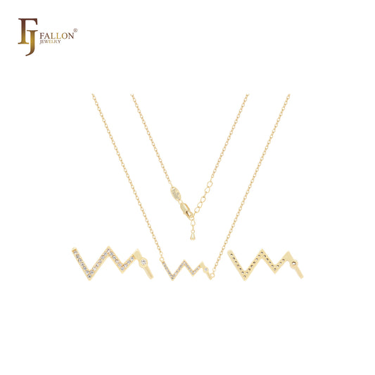 Zigzac aus weißen Zirkonia-Blitzzeichen 14K Gold Halskette
