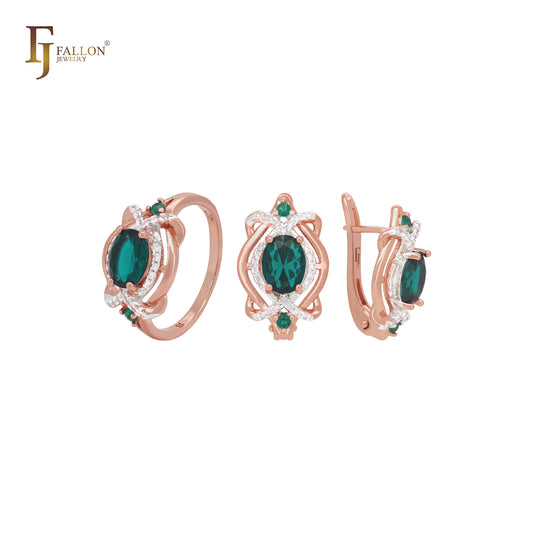 Luxuriöses ineinandergreifendes Schmuckset aus Roségold mit Zirkonia und Ringen