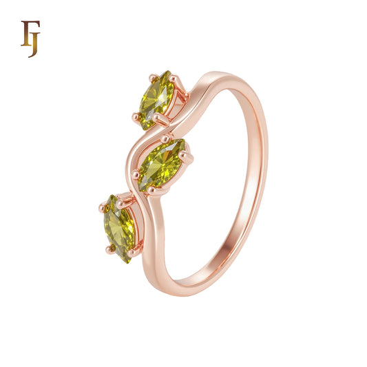 Elegant Branch of triple Olive Green CZs Rose Gold Fahsion Rings