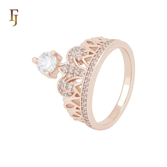 Solitaire white CZs 14K Gold Crown Rings