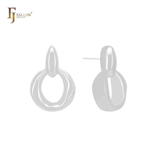Geometric circle irregular lock shaped 14K Gold, Rose Gold, White Gold Stud Earrings
