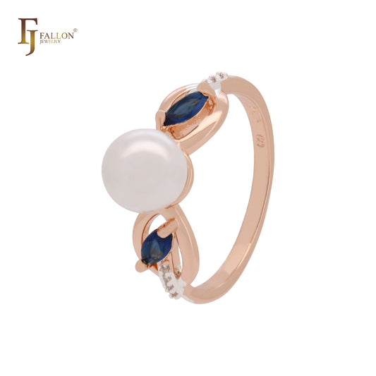 Solitärperle mit seeblauen weißen Zirkonia, zweifarbige Moderinge aus Roségold