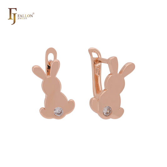 Little Rabbit white CZ Rose Gold Russian Lock Child Earrings