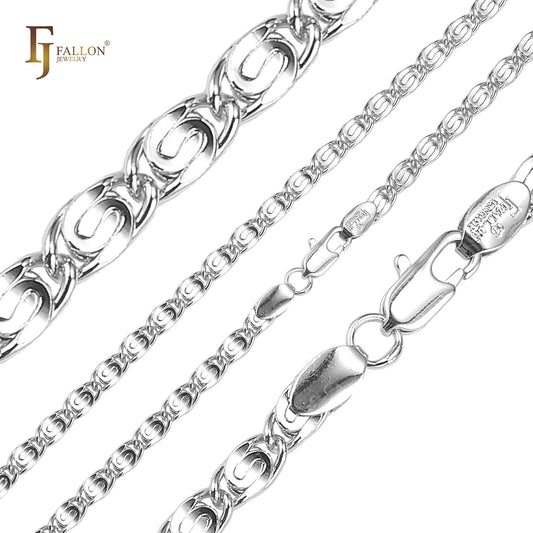 Classic flattened Snail link chains plated in 14K Gold, Rose Gold, White Gold, 18K Gold