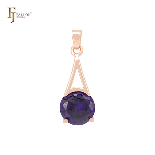 Solitaire Purple Oval CZ 14K Gold, Rose Gold Solitaire Pendant