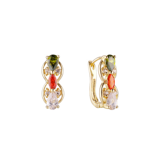 14k gold three stones earrings
