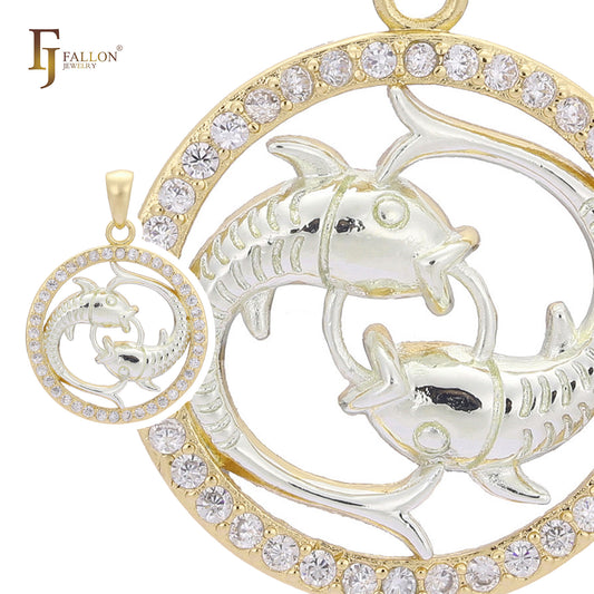 Zodiac pendant of Pisces in Rose Gold two tone, 14K Gold plating colors