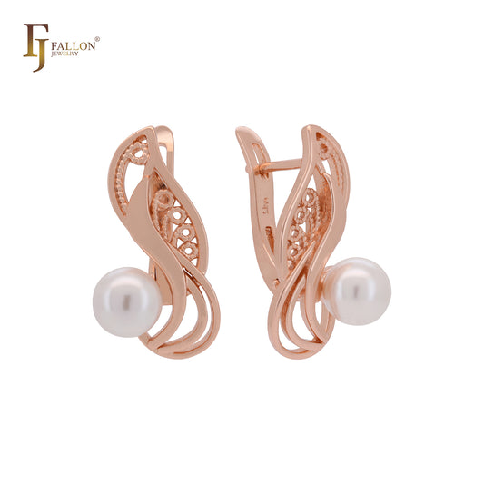 Dancing filigree of pearl Rose Gold Russian Lock Earrings