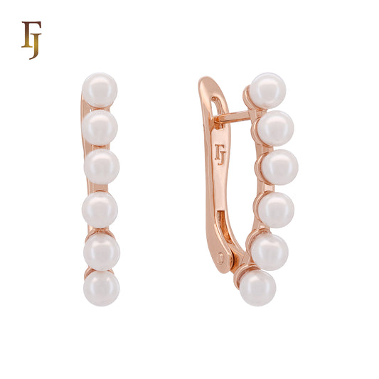 Pearl Row Russian Lock Earrings โ 3.7ร25mm Rose Gold Minimalist Style by FJ Jewelry