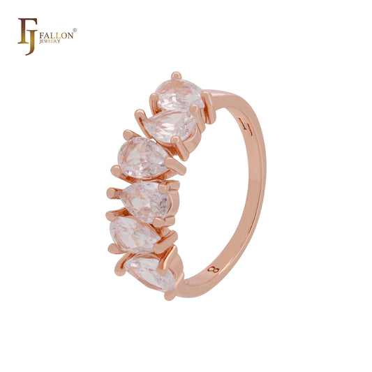 Anéis de moda luxuosos em ouro rosa com zircônias cúbicas brancas e cluster alternativo