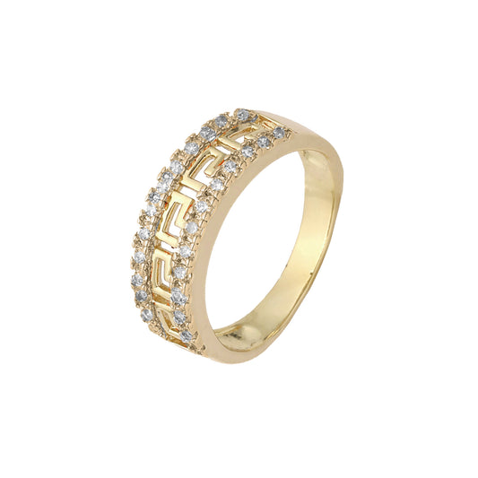 Greek key meander rings in 18K Gold, White Gold,14K Gold, Rose Gold, two tone plating colors