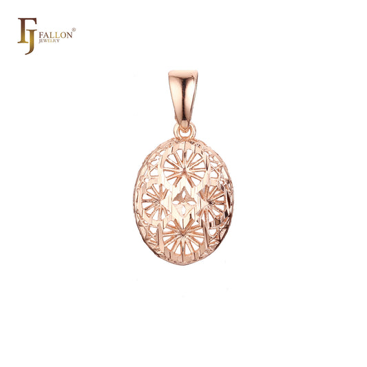 🔥 Rose Gold oval radiant filigree pendant in Rose Gold two tone, 14K Gold plating colors