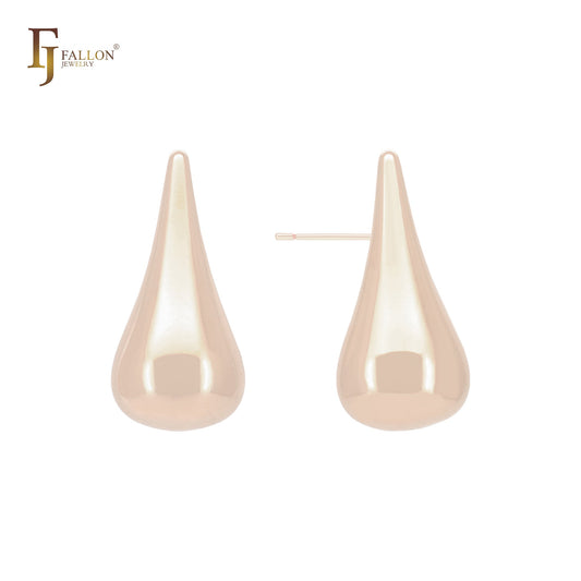 Pendulum Teardrop shaped 14K Gold, Rose Gold, White Gold Stud Earrings